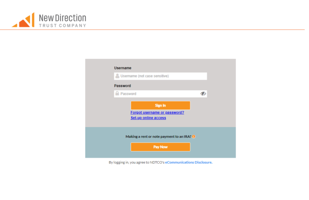 NDTCO client portal log in screen