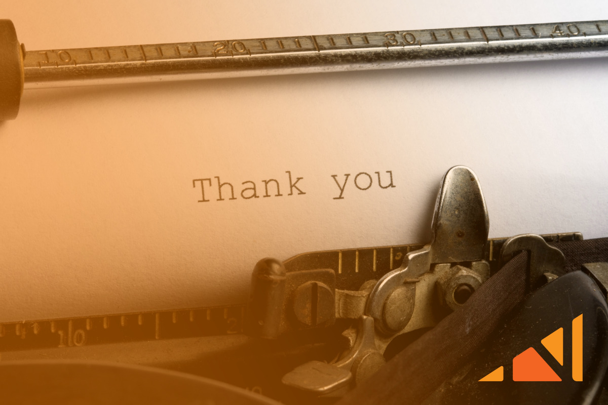 typewriter typing out 'Thank 'You'.